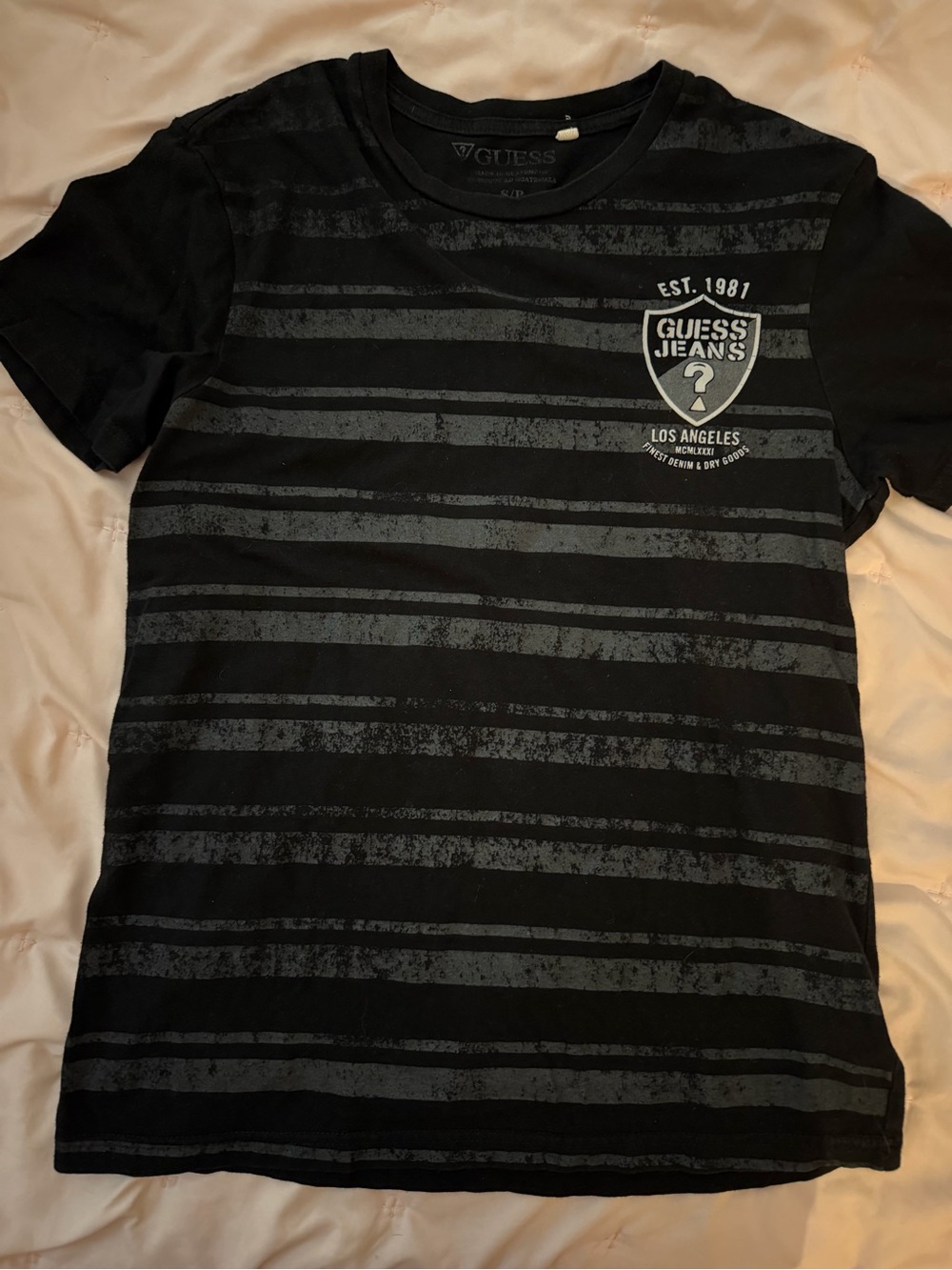 Guess Mens Black Striped Graphic Tee